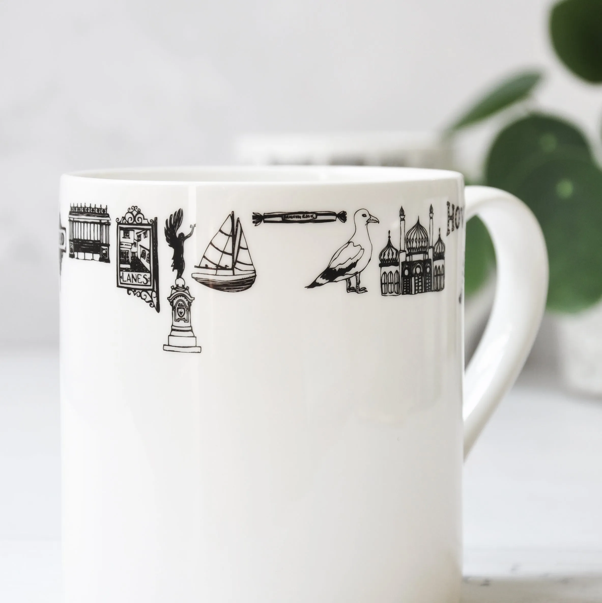 Brighton rim illustrated black and white mug