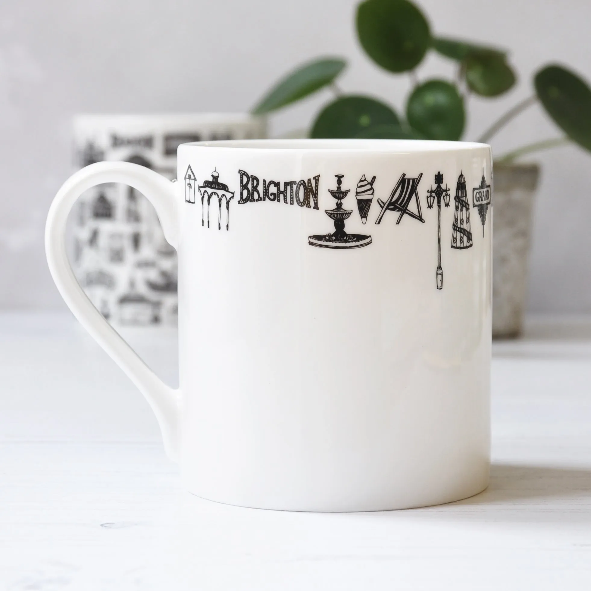 Brighton rim illustrated black and white mug