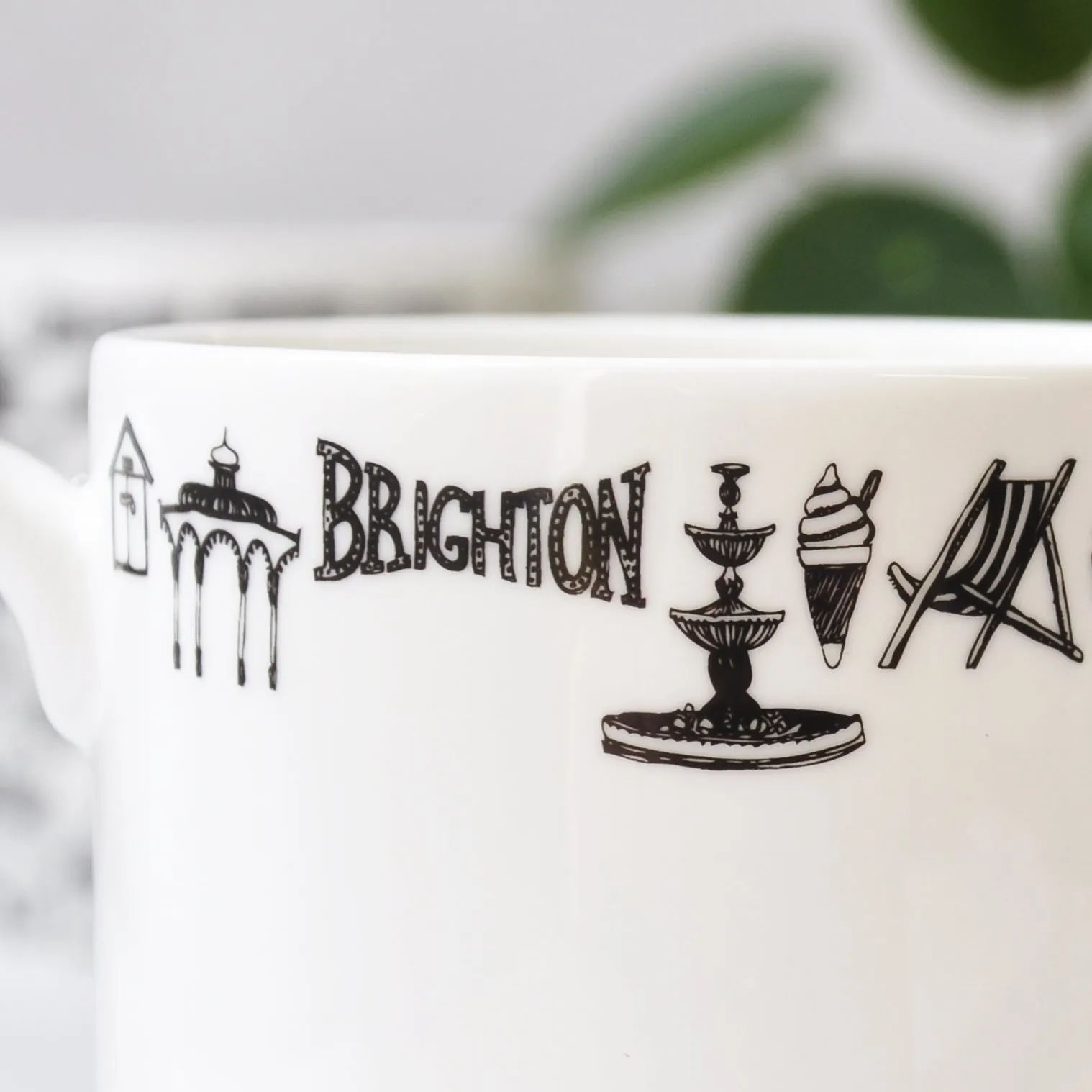 Brighton rim illustrated black and white mug