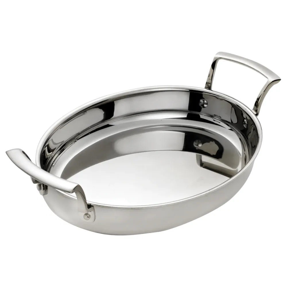 Browne 2.6 Qt. Thermalloy Tri-Ply Stainless Steel Oval Roast Pan with 2 Handles - 5724177