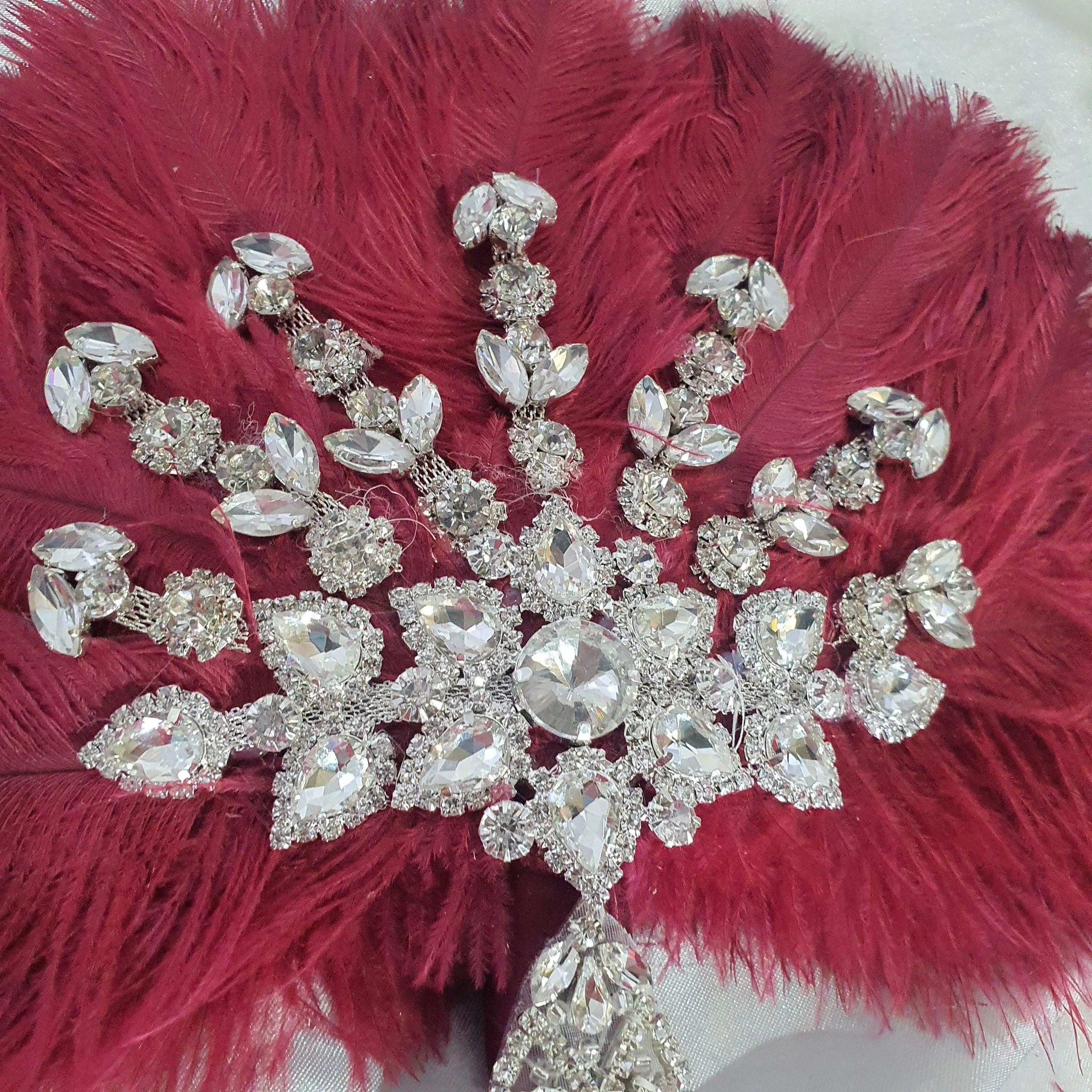 Burgundy wine feather fan bouquet, Great Gatsby wedding style 1920's - any colour as custom made by Crystal wedding uk