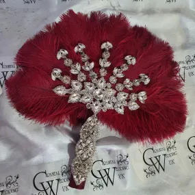 Burgundy wine feather fan bouquet, Great Gatsby wedding style 1920's - any colour as custom made by Crystal wedding uk