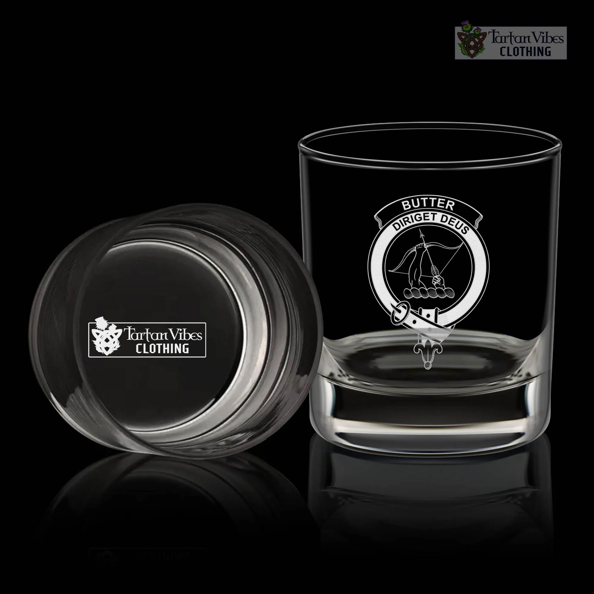 Butter Family Crest Engraved Whiskey Glass