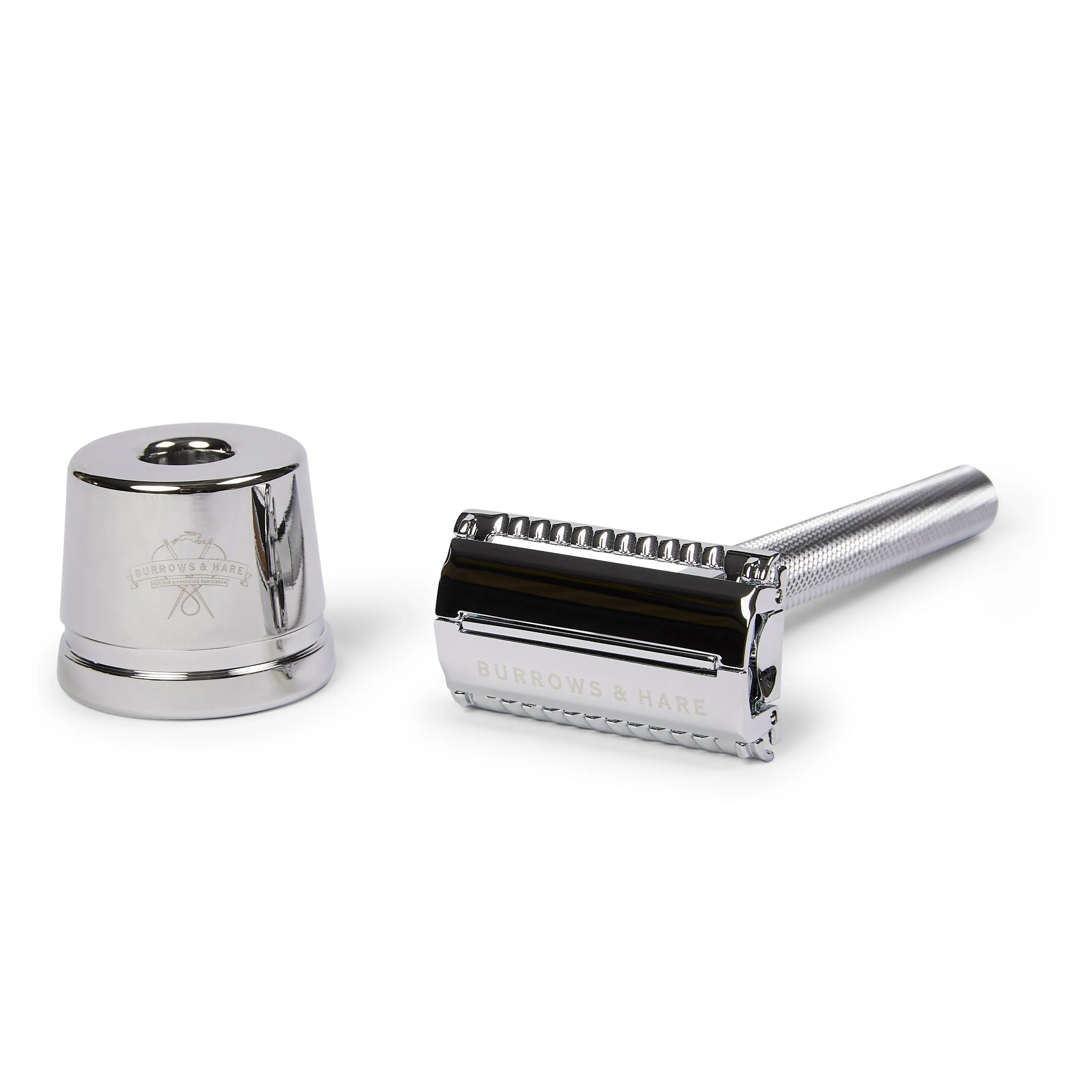 Butterfly Double Edge Safety Razor & Stand - Silver