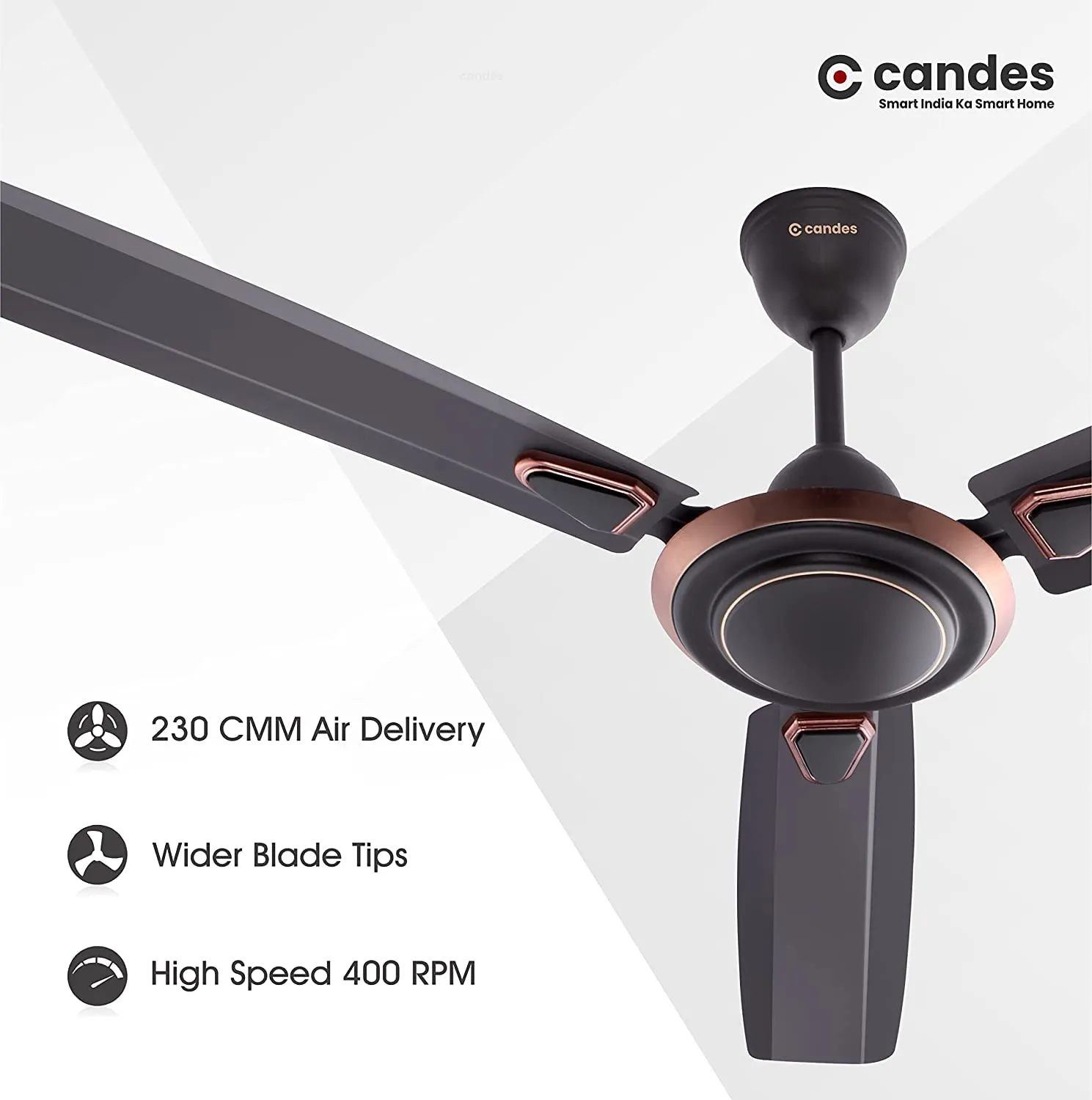 Candes Breeza Ceiling Fans for Home 1200mm / 48 inch | BEE 3 Star Rated, High Air Delivery, Noiseless & Energy Efficient | 1 1 Years Warranty | Coffee Brown