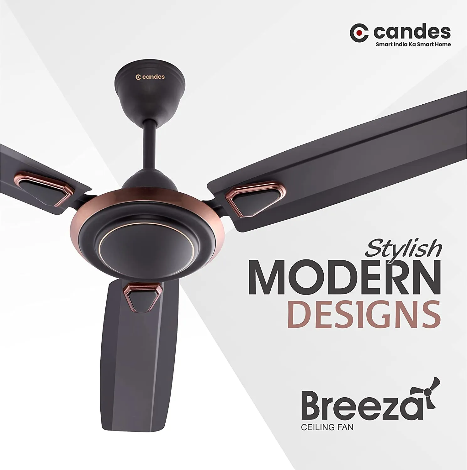 Candes Breeza Ceiling Fans for Home 1200mm / 48 inch | BEE 3 Star Rated, High Air Delivery, Noiseless & Energy Efficient | 1 1 Years Warranty | Coffee Brown