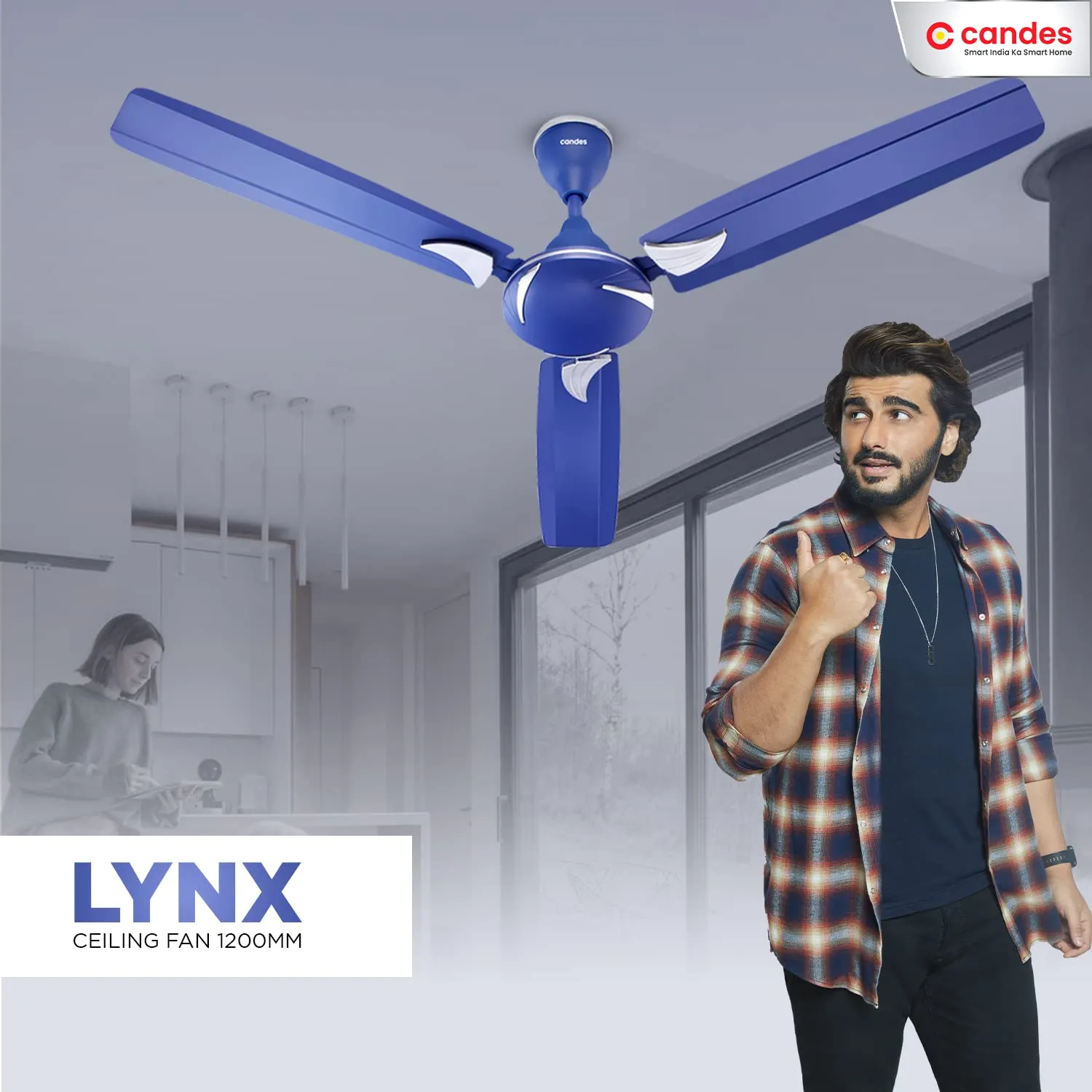 Candes Lynx 1200mm High-Speed Decorative Ceiling Fans for Home | BEE 3 Star Rated 405 RPM Anti-Dust | 2 Years Warranty (Silver Blue) Pack of 1