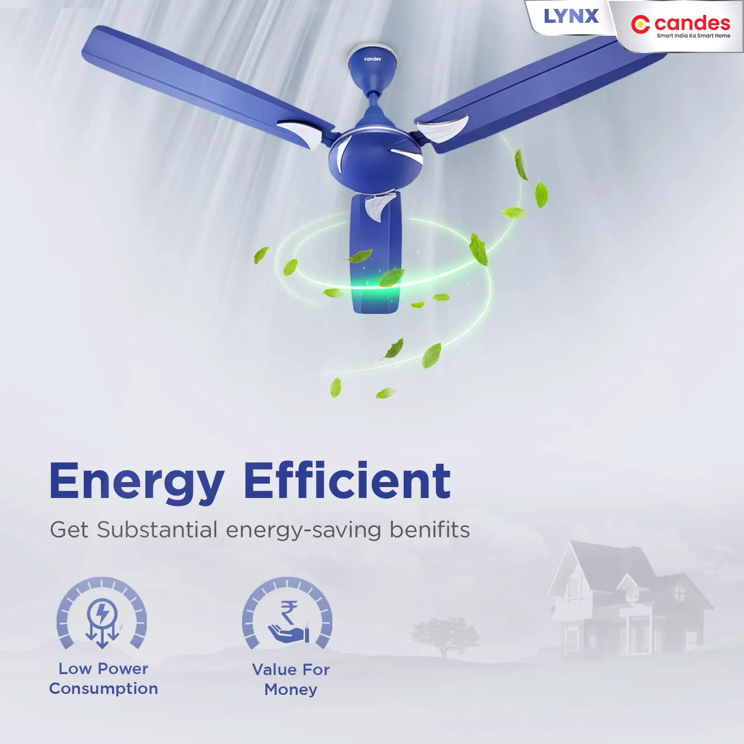 Candes Lynx 1200mm High-Speed Decorative Ceiling Fans for Home | BEE 3 Star Rated 405 RPM Anti-Dust | 2 Years Warranty (Silver Blue) Pack of 1