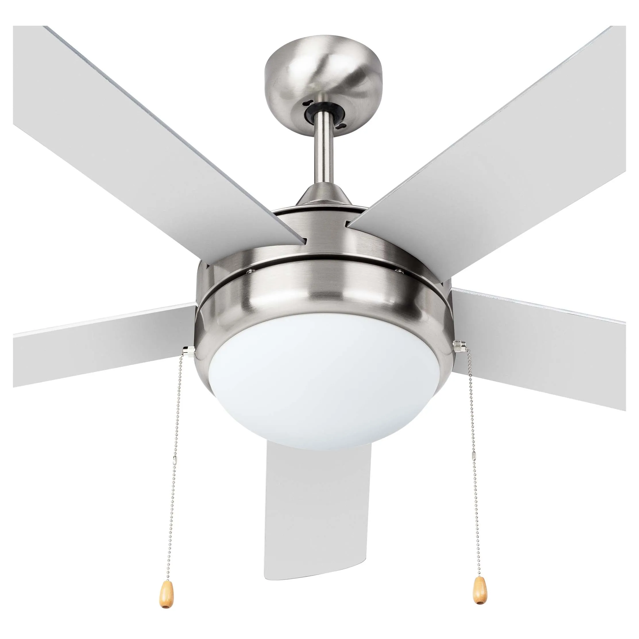 Ceiling Fan With 2 LED Bulbs, 52 In. 5 Blades, Silver / Dark Walnut, Contemporary Style