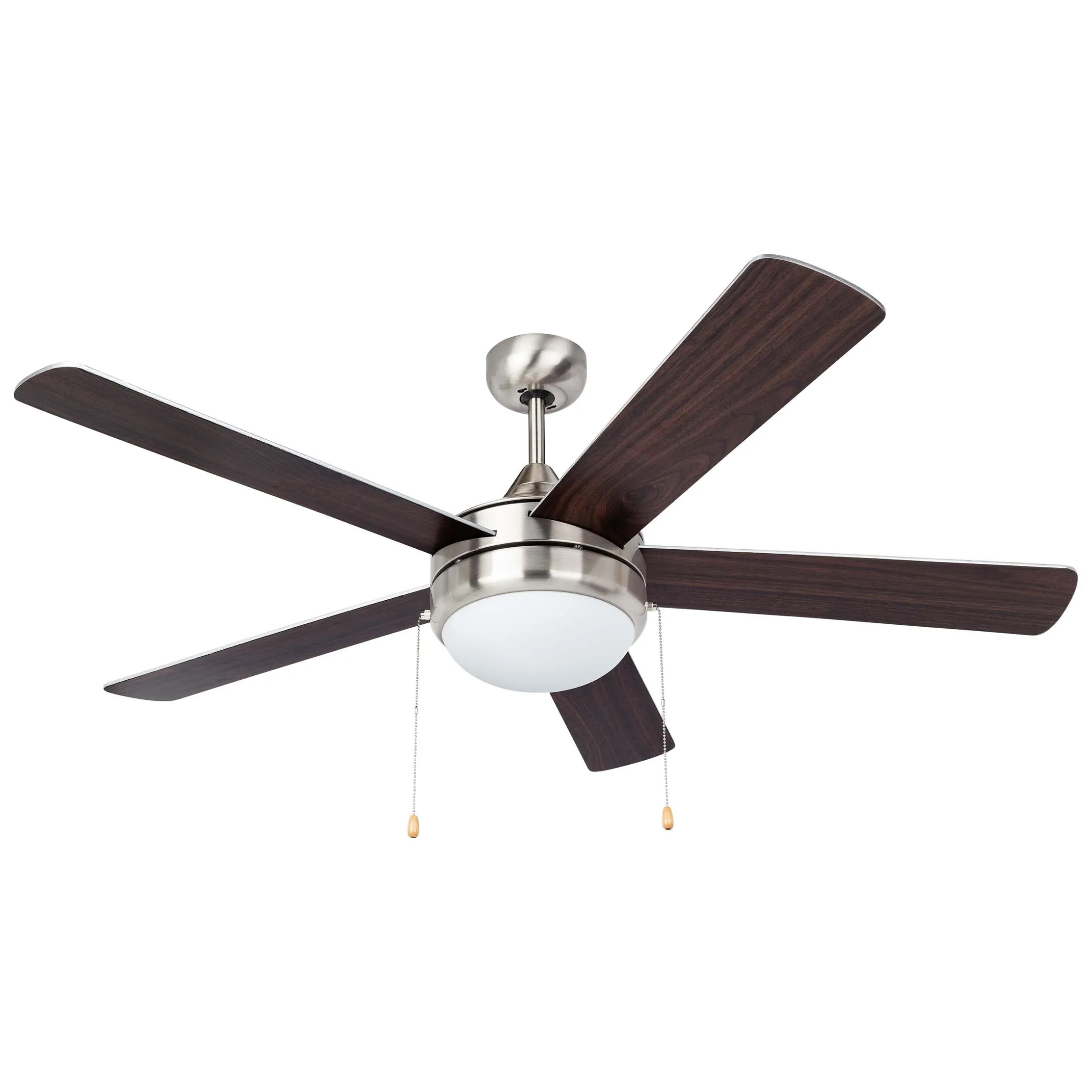 Ceiling Fan With 2 LED Bulbs, 52 In. 5 Blades, Silver / Dark Walnut, Contemporary Style