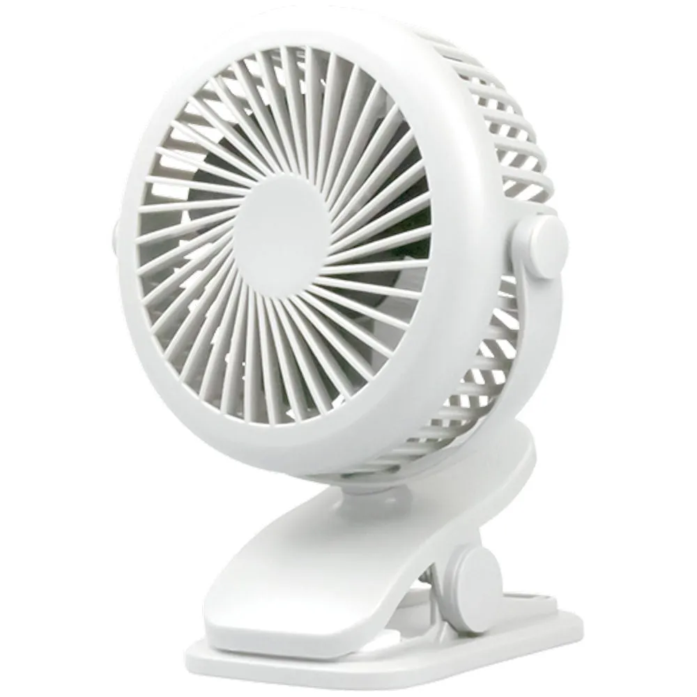 Clip-On Tilt Rechargeable Fan - White Portable Personal Cooling Device USB Powered Adjustable Speed Quiet Operation Travel Office Home Use