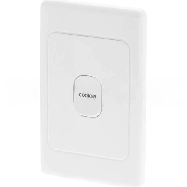 Clipsal 45 Amp 1 Gang 2000 SERIES Vertical Internal Isolation Rocker Switch Engraved With COOKER White