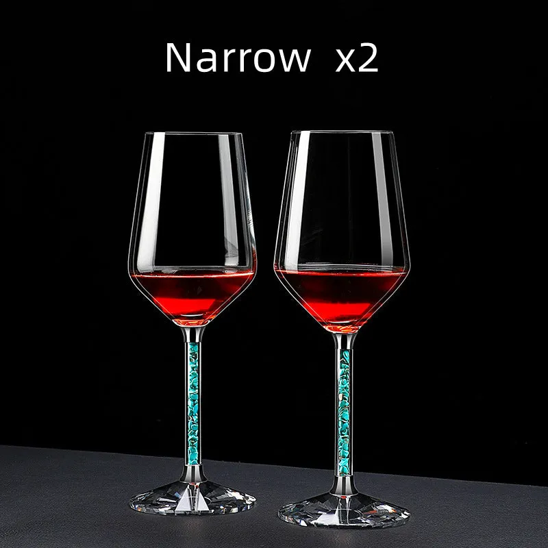 Coral Turquoise Stem Red Wine Glasses and Decanter Set