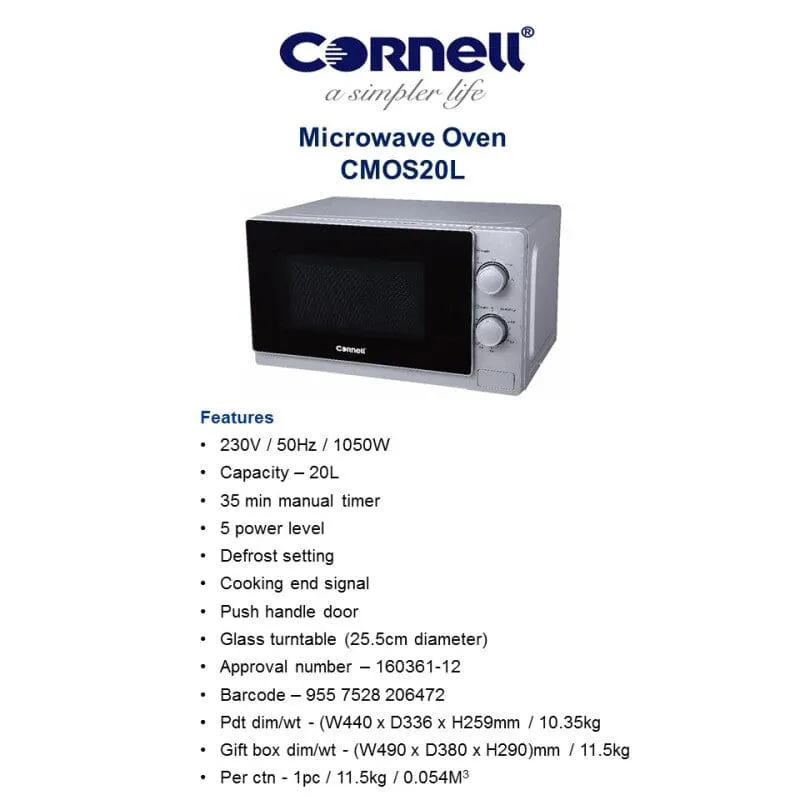 Cornell Microwave Oven CMOS20L 20L Table Top Microwave