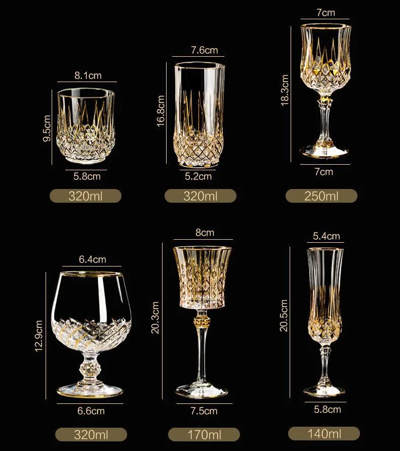 Cristal D'Arques Golden Vine Crystal Wine Glasses With Decanter Sets