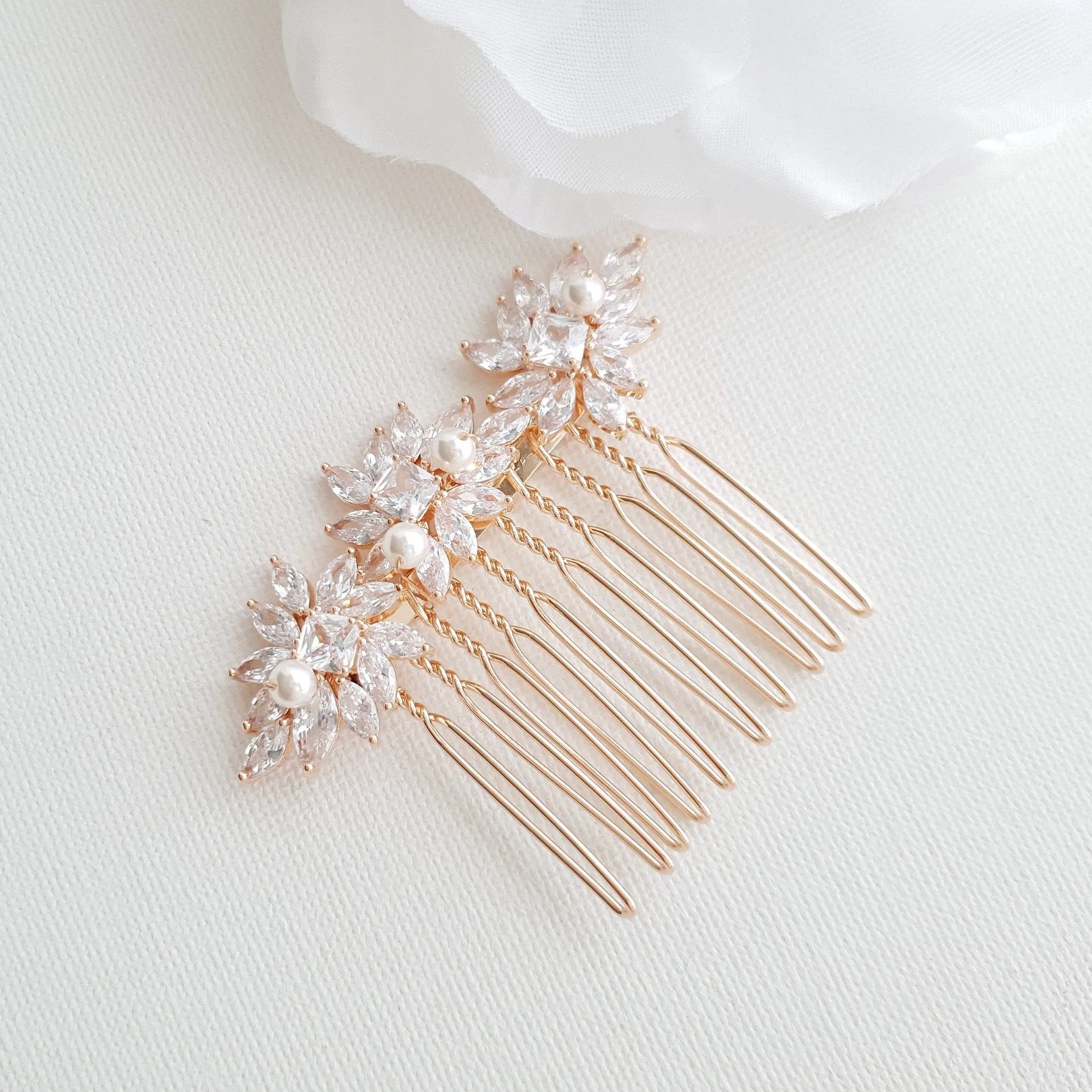 Crystal Flower Gold Hair Comb for Weddings-Bridget