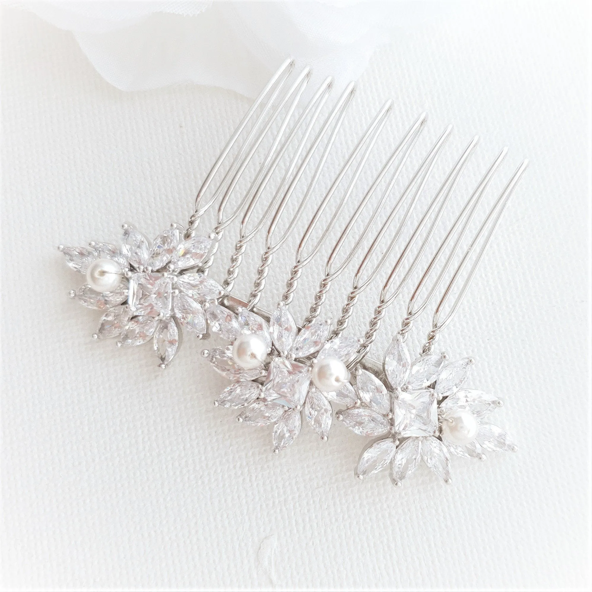 Crystal Flower Gold Hair Comb for Weddings-Bridget