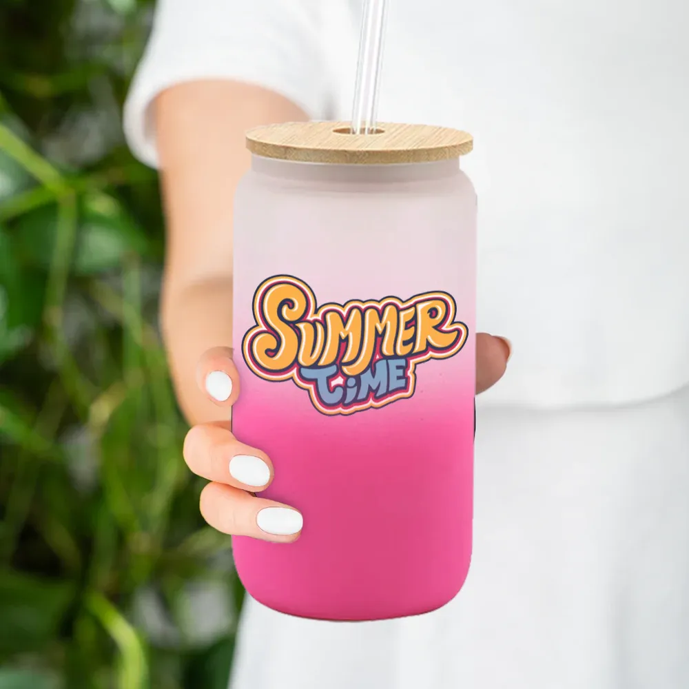 Custom Colorful Frosted Water Bottle Tumbler With Bamboo Lid And Straw