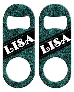 CUSTOMIZABLE Mini Bottle Opener - Teal Paisley