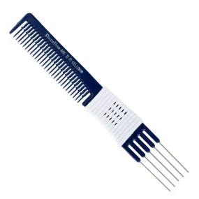 Dateline Professional Blue Celcon Teasing Comb with Rubber Grip & 5 Tails 7 1/2" MKIIR - Stainless Steel