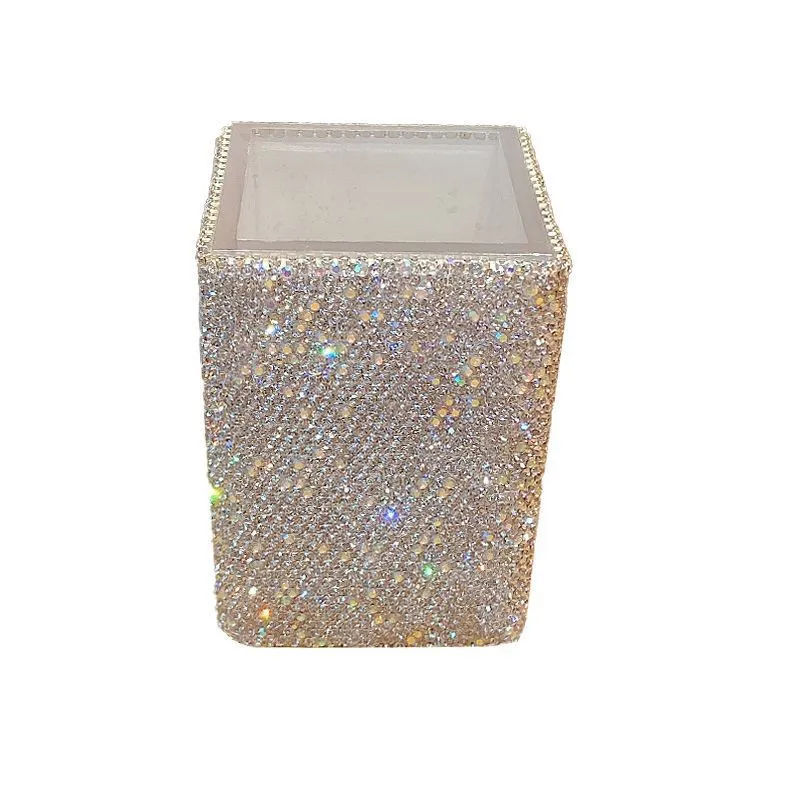 Desktop Rhinestone Storage Box Pen Holder Cosmetics Makeup Brushes Combs Mirrors Dressing Table Offices Supplies Organize Case