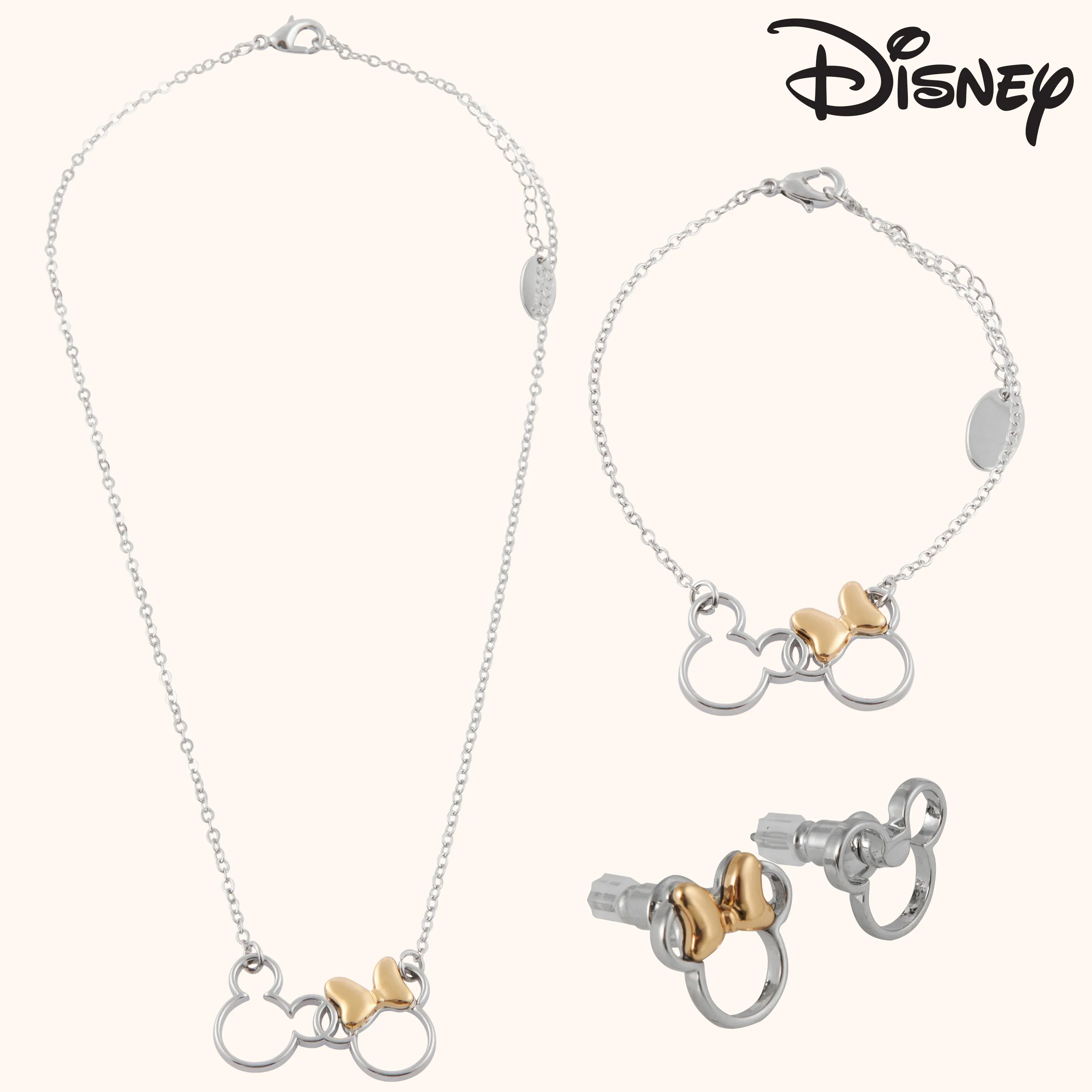 Disney Jewellery Set - Earrings, Bracelet & Necklace - Minnie/Mickey