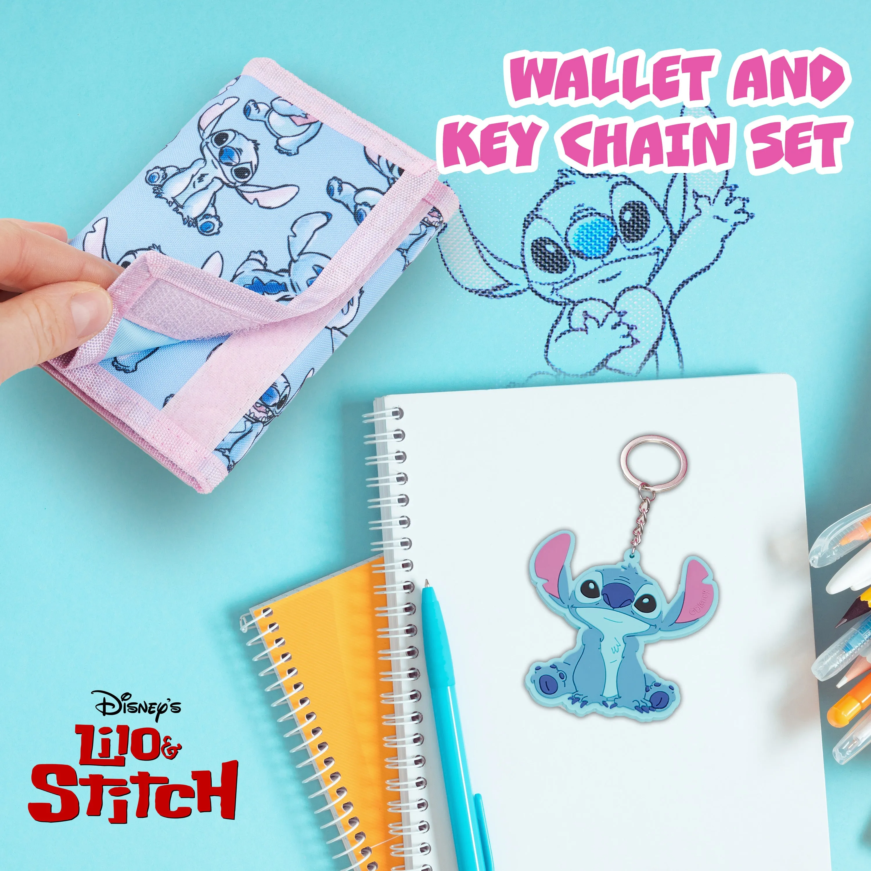 Disney Stitch Kids Wallet and Keyring Gift Set - Blue Stitch