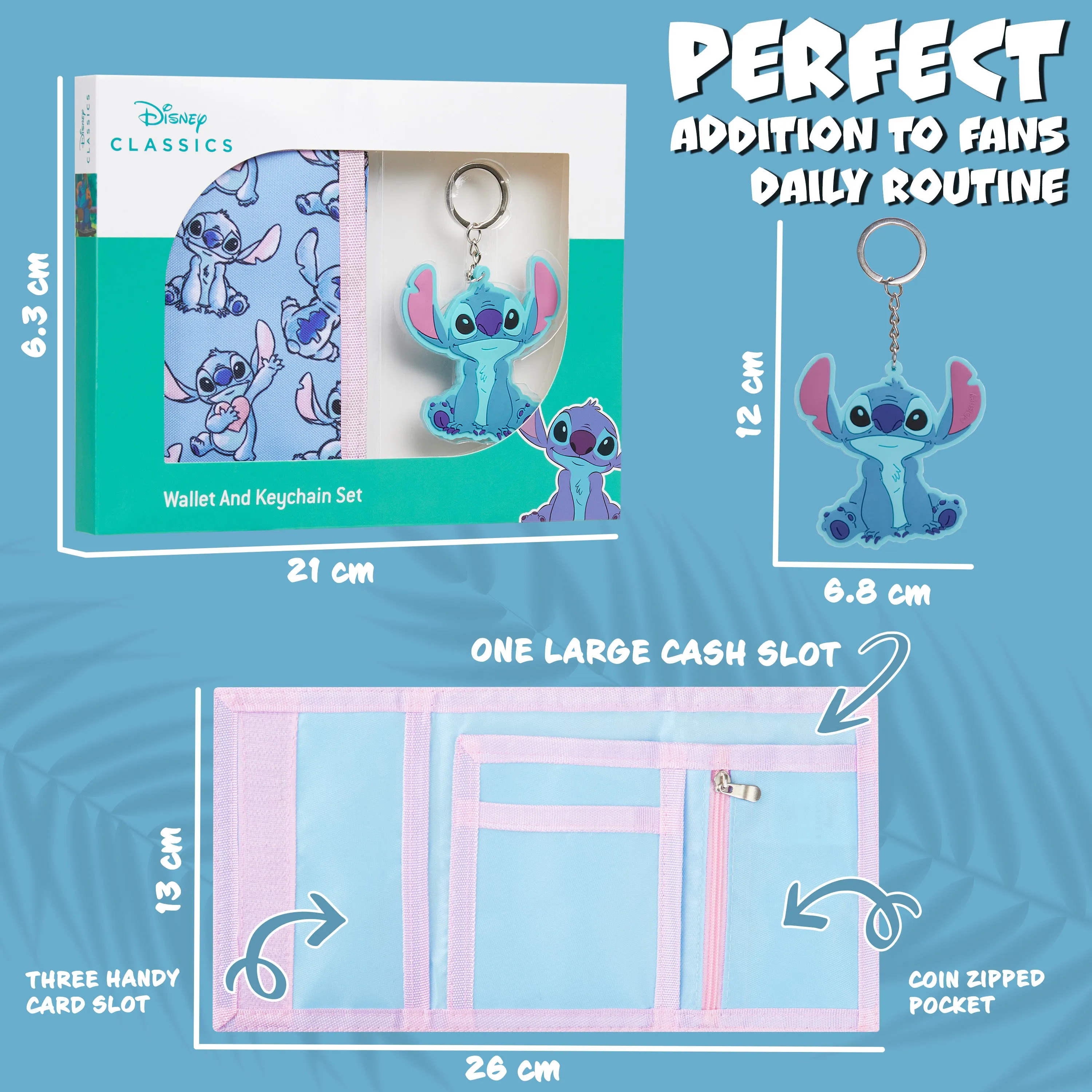 Disney Stitch Kids Wallet and Keyring Gift Set - Blue Stitch