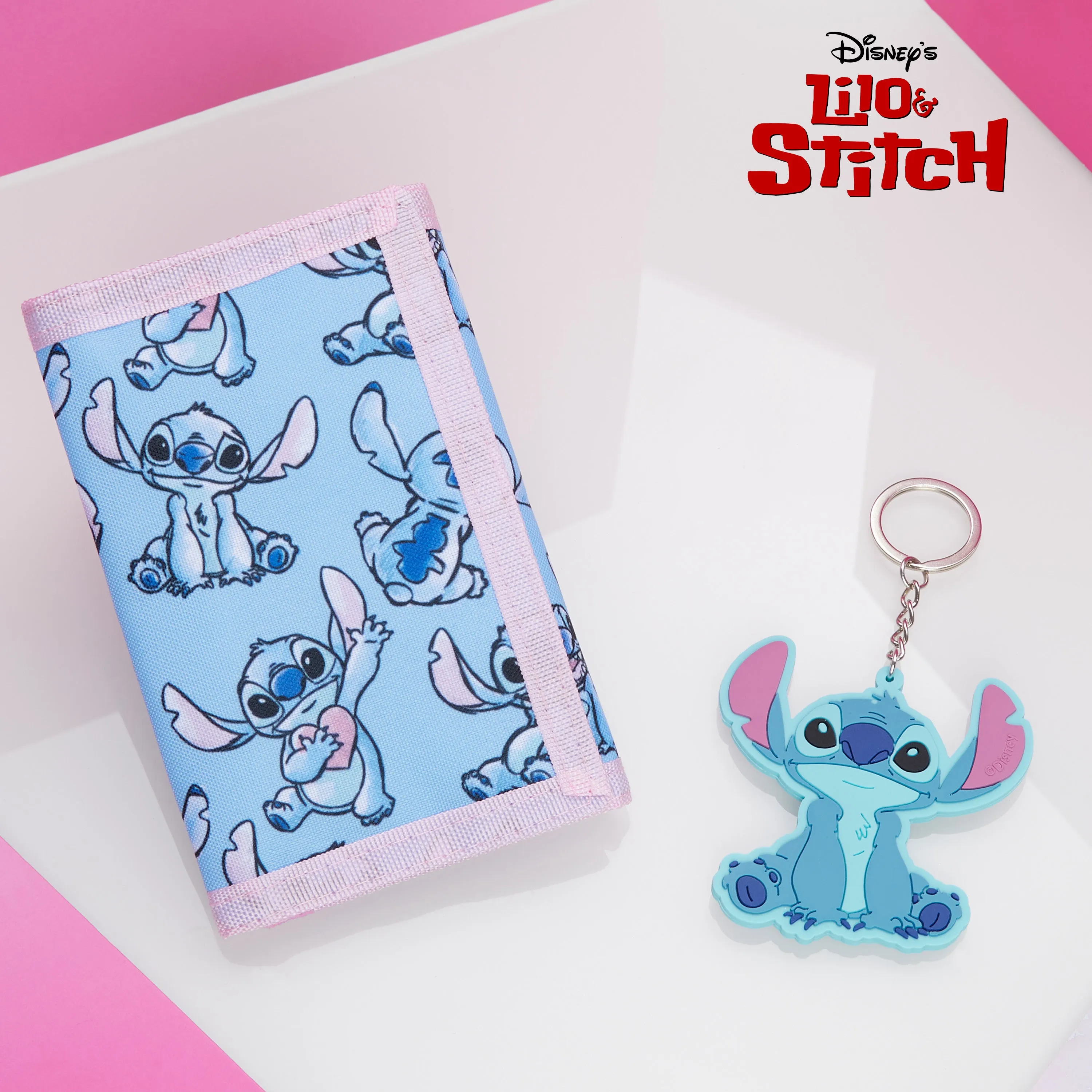 Disney Stitch Kids Wallet and Keyring Gift Set - Blue Stitch