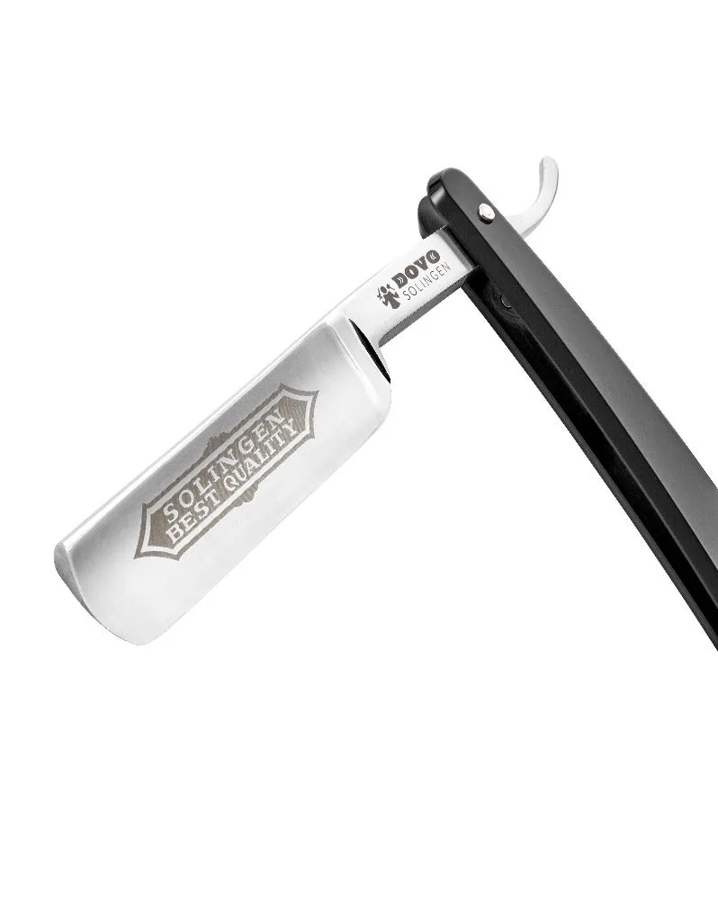 Dovo - Best Quality Straight Razor, Black Acrylic Handle, Round Point, 5/8"