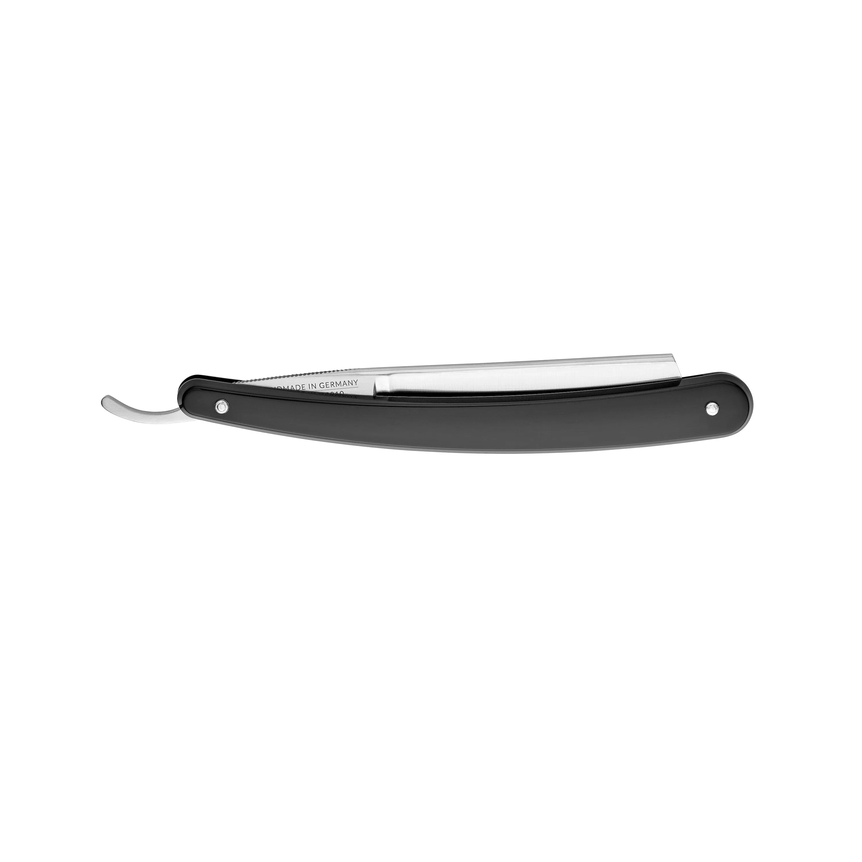 Dovo - Best Quality Straight Razor, Black Acrylic Handle, Round Point, 5/8"