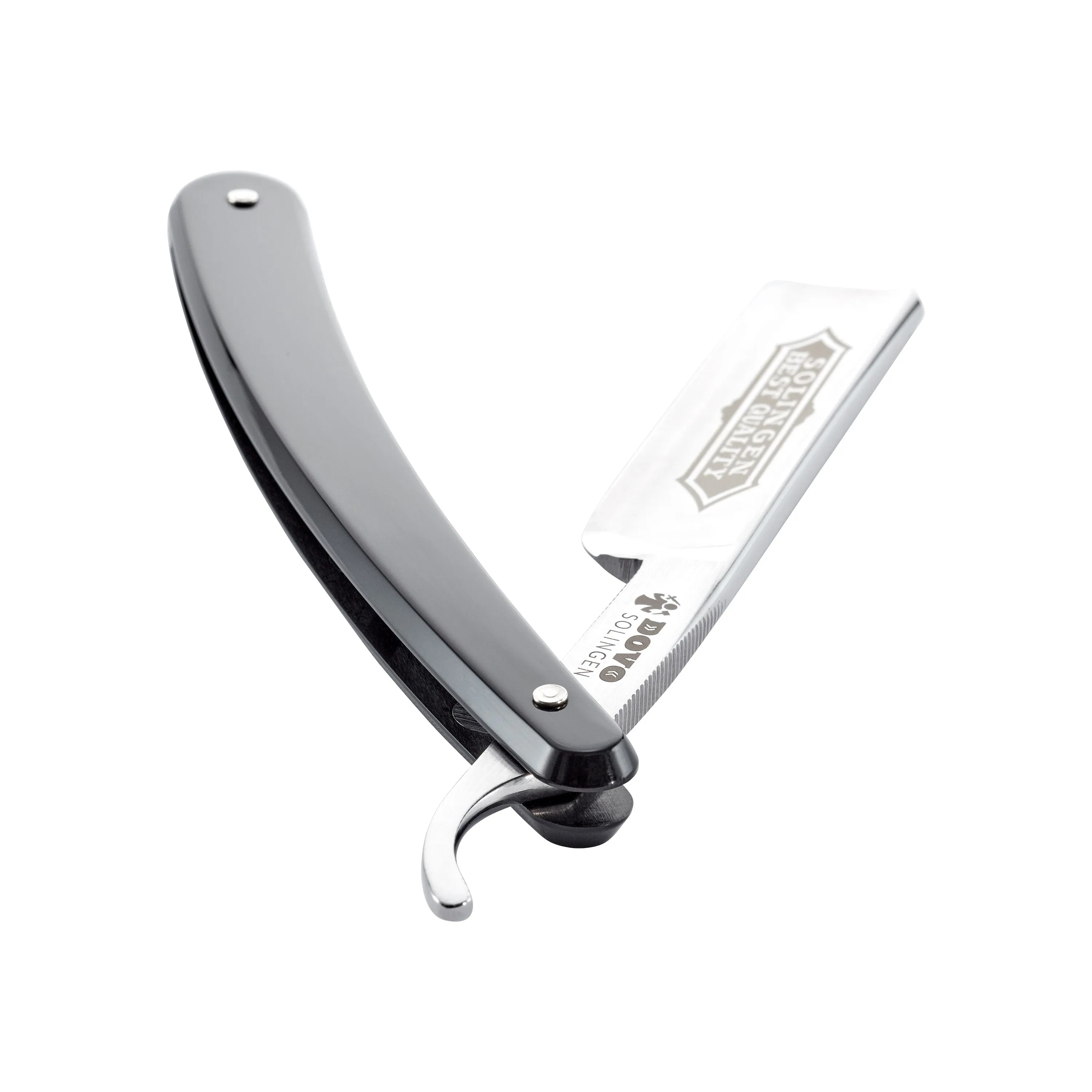 Dovo - Best Quality Straight Razor, Black Acrylic Handle, Round Point, 5/8"