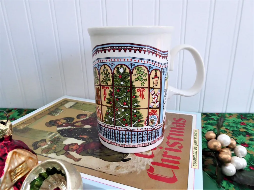 Dunoon Mug Sue Scullard Christmas Tree Windows Toys Stoneware Holiday Cats