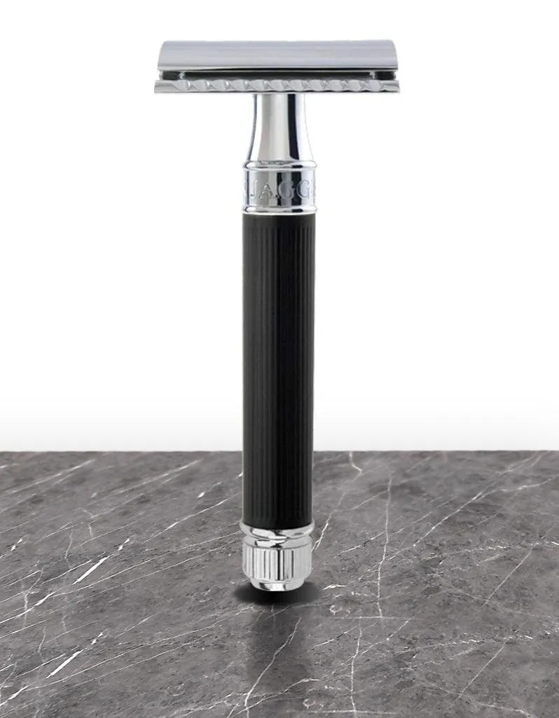 Edwin Jagger - DE86RC14 Black Rubber Coated Handle Double Edge Safety Razor