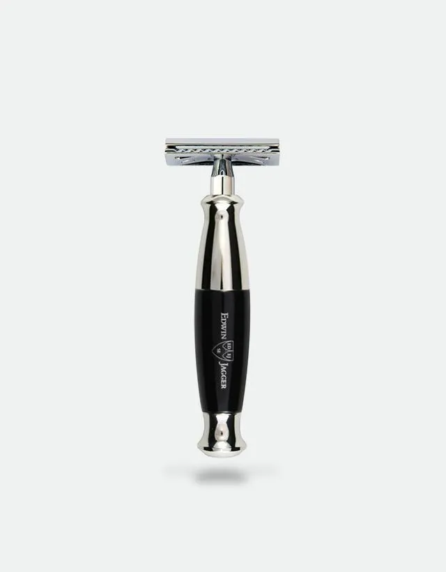 Edwin Jagger - Diffusion 72 Series - Double Edge Safety Razor, Imitation Ebony, Chrome Plated, Feather Blade