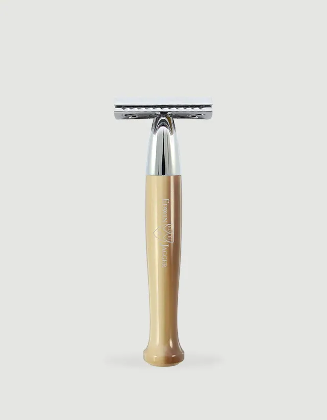 Edwin Jagger - Diffusion 72 Series - Double Edge Safety Razor, Imitation Light Horn, Chrome Plated, Feather Blade