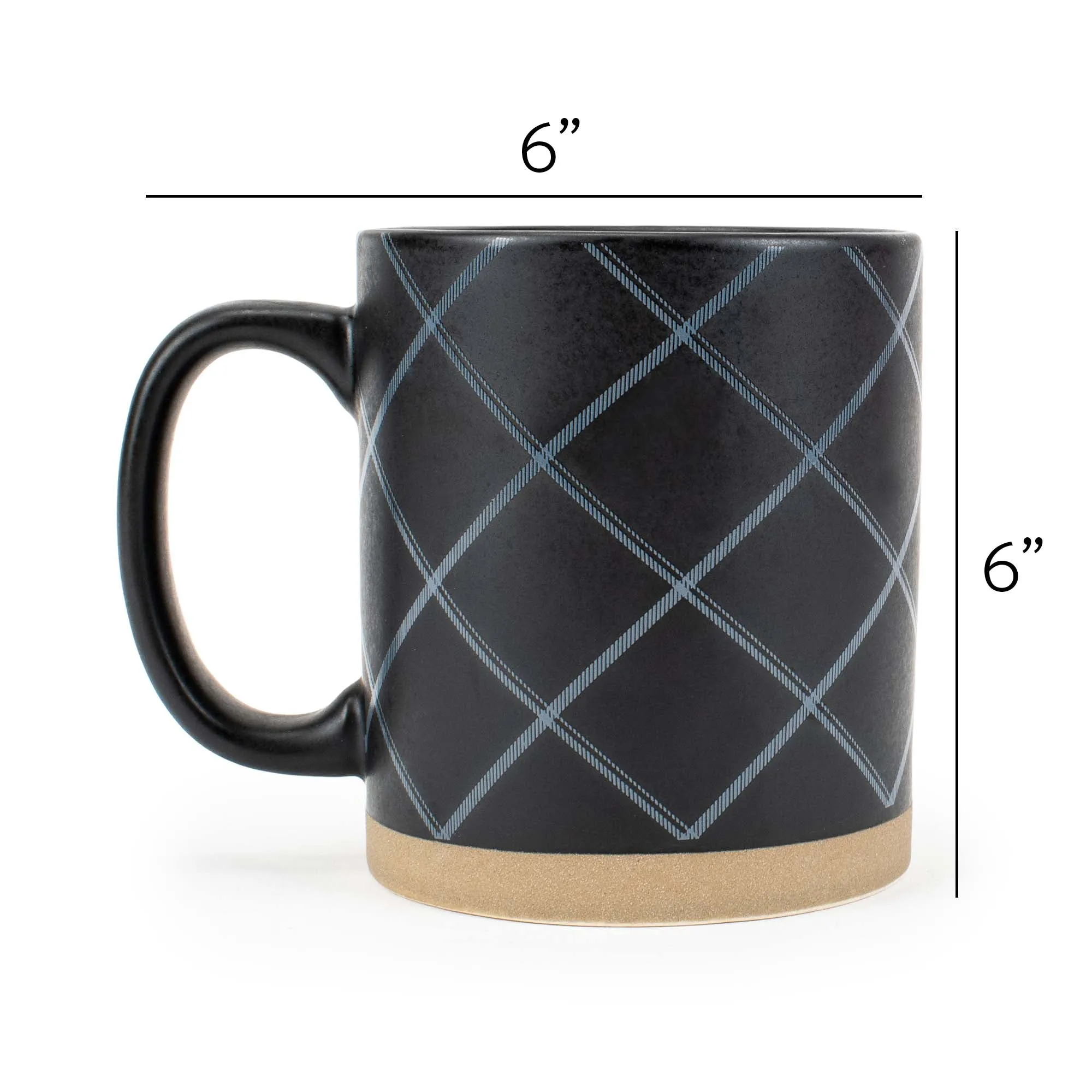 Elanze Designs Modern Plaid Raw Clay Bottom Black 13 ounce Ceramic Coffee Mugs Set of 4