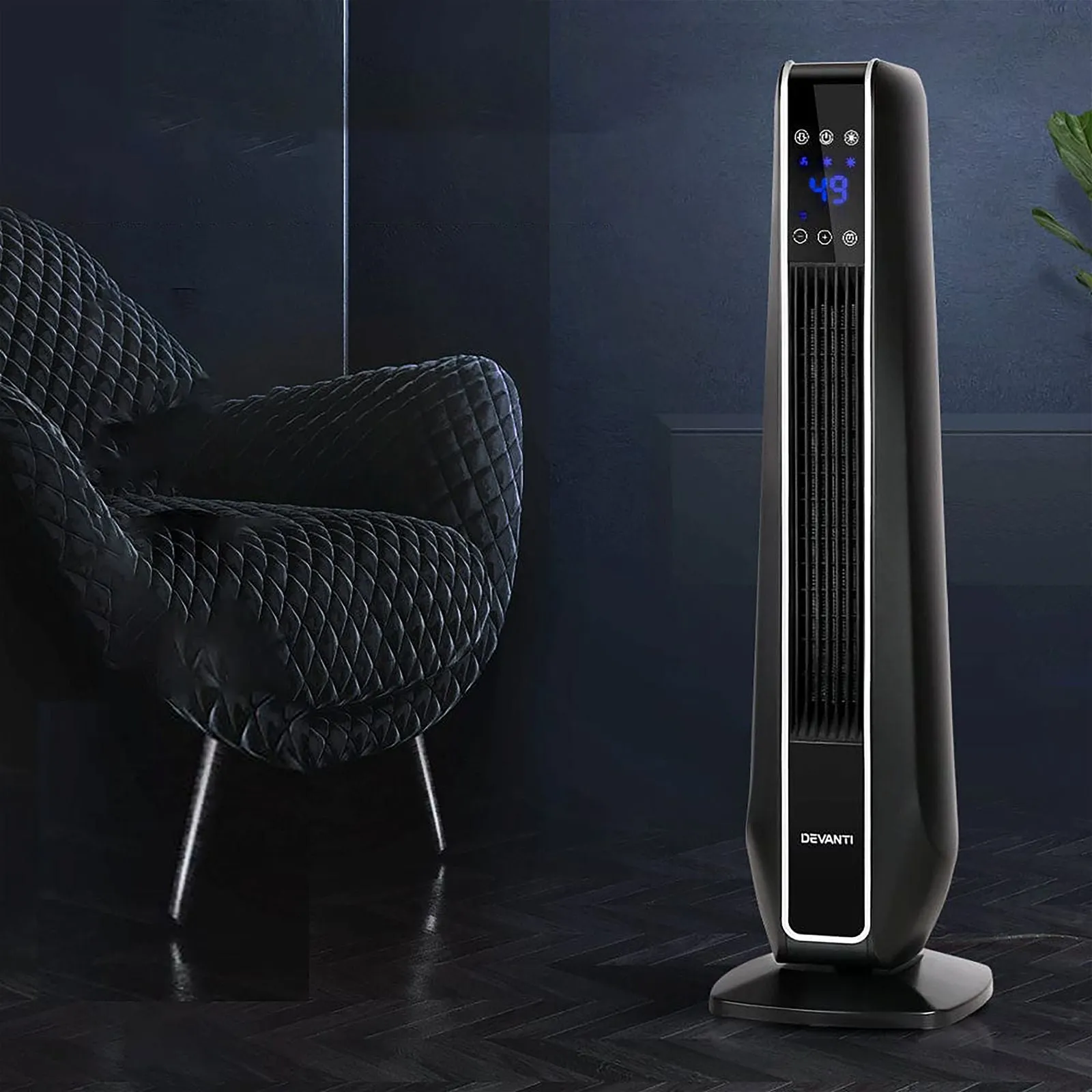 Electric Ceramic Tower Fan Heater Portable Oscillating Remote Control 2400W Black