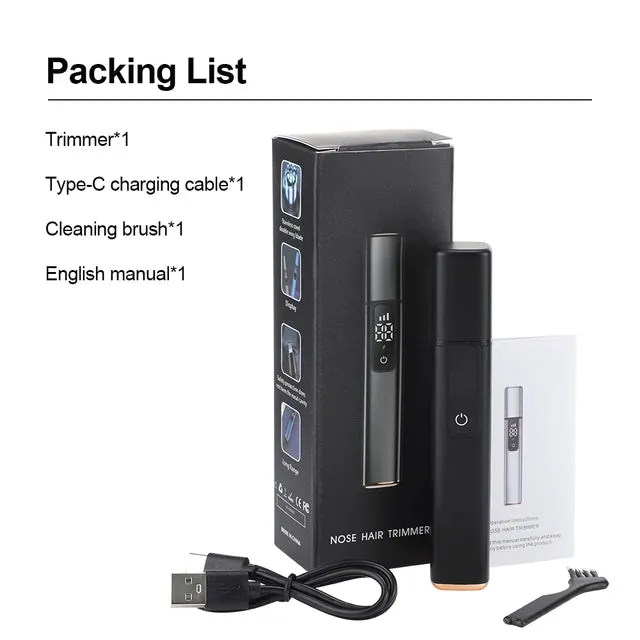 Electric Nose Hair Trimmer with LED Display - USB Rechargeable