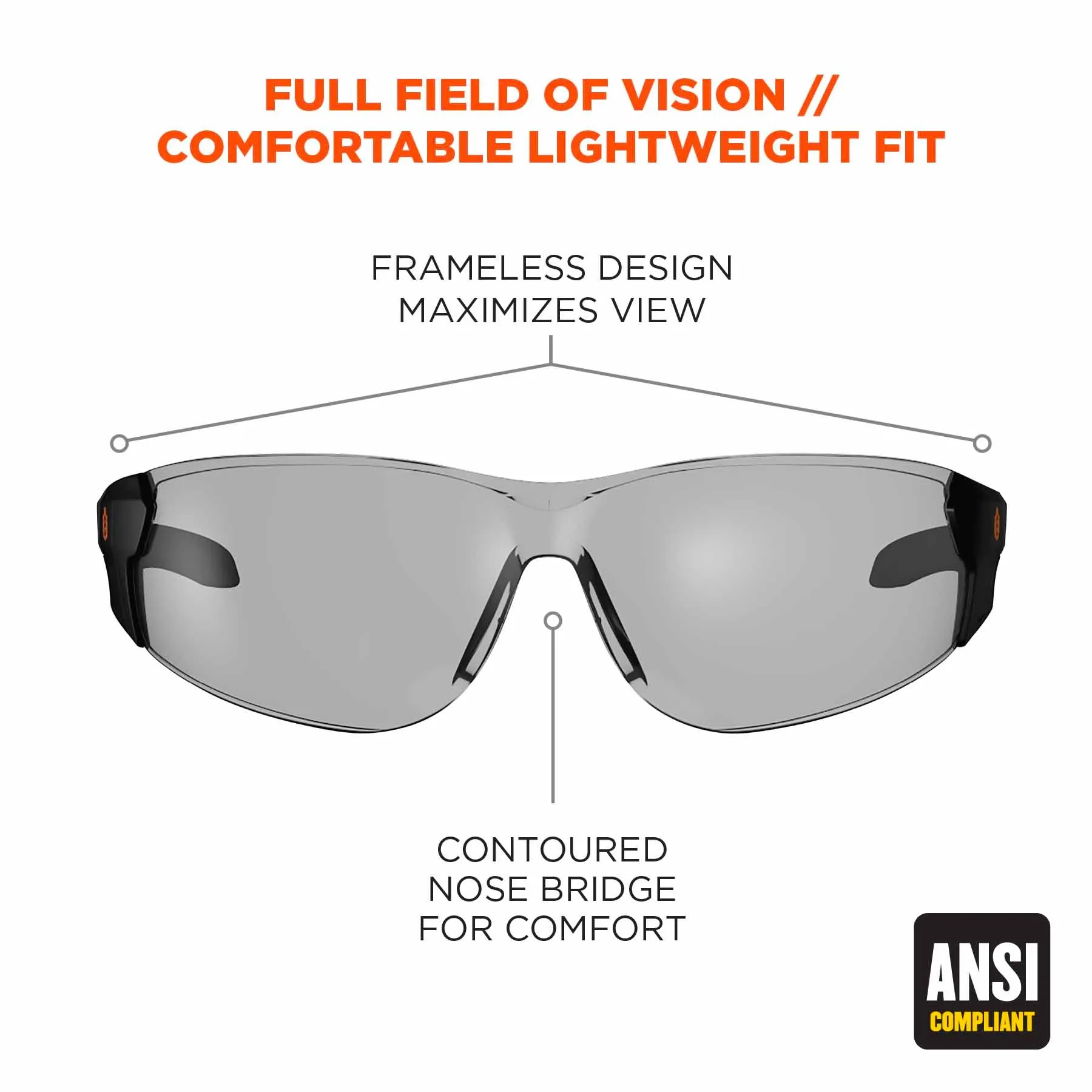 Ergodyne 59183 SAGA Anti-Fog In/Outdoor Lens Matte Black Frameless Safety Glasses