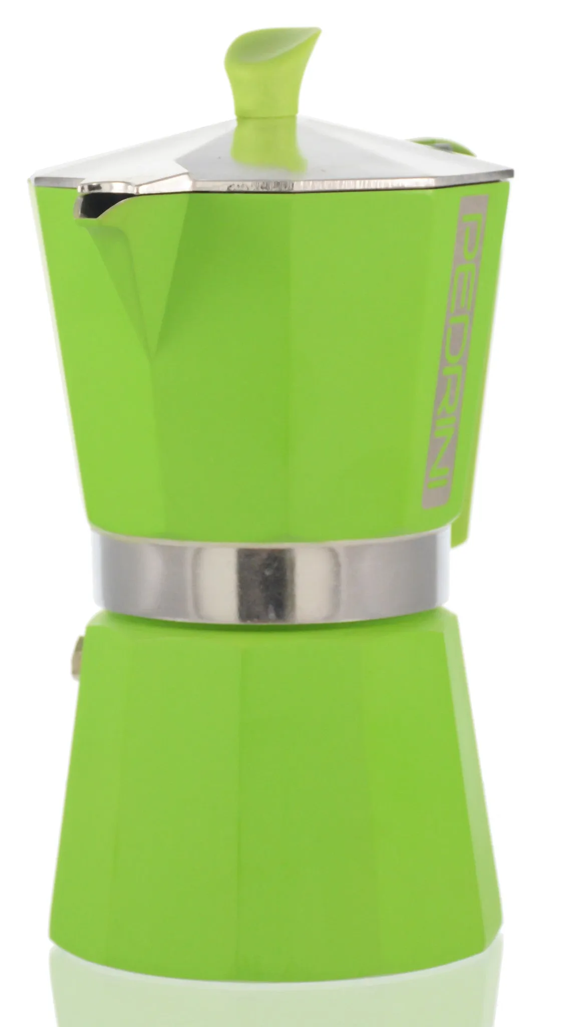 Espresso Coffee Maker Moka Pot: PEDRINI ITALY Polished Aluminium Stovetop Espresso Maker- Green, available in 4 sizes