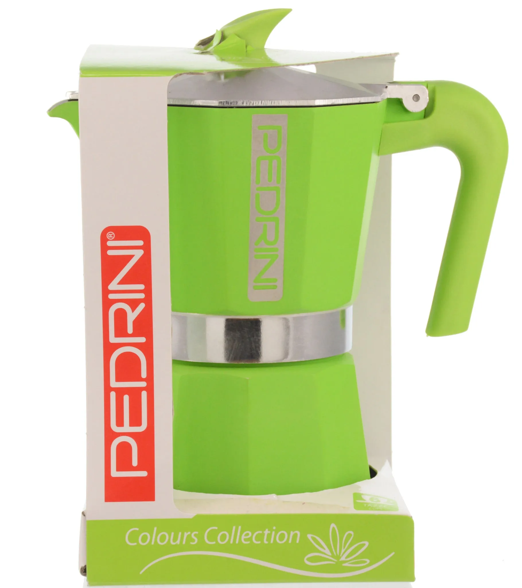 Espresso Coffee Maker Moka Pot: PEDRINI ITALY Polished Aluminium Stovetop Espresso Maker- Green, available in 4 sizes