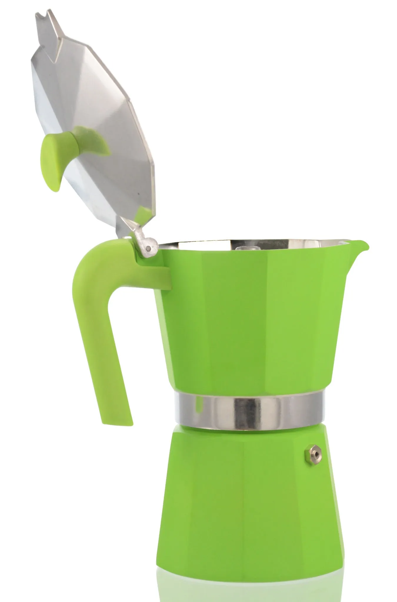 Espresso Coffee Maker Moka Pot: PEDRINI ITALY Polished Aluminium Stovetop Espresso Maker- Green, available in 4 sizes