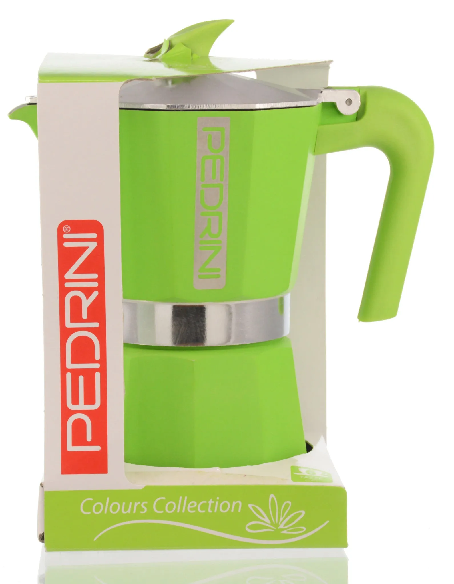 Espresso Coffee Maker Moka Pot: PEDRINI ITALY Polished Aluminium Stovetop Espresso Maker- Green, available in 4 sizes