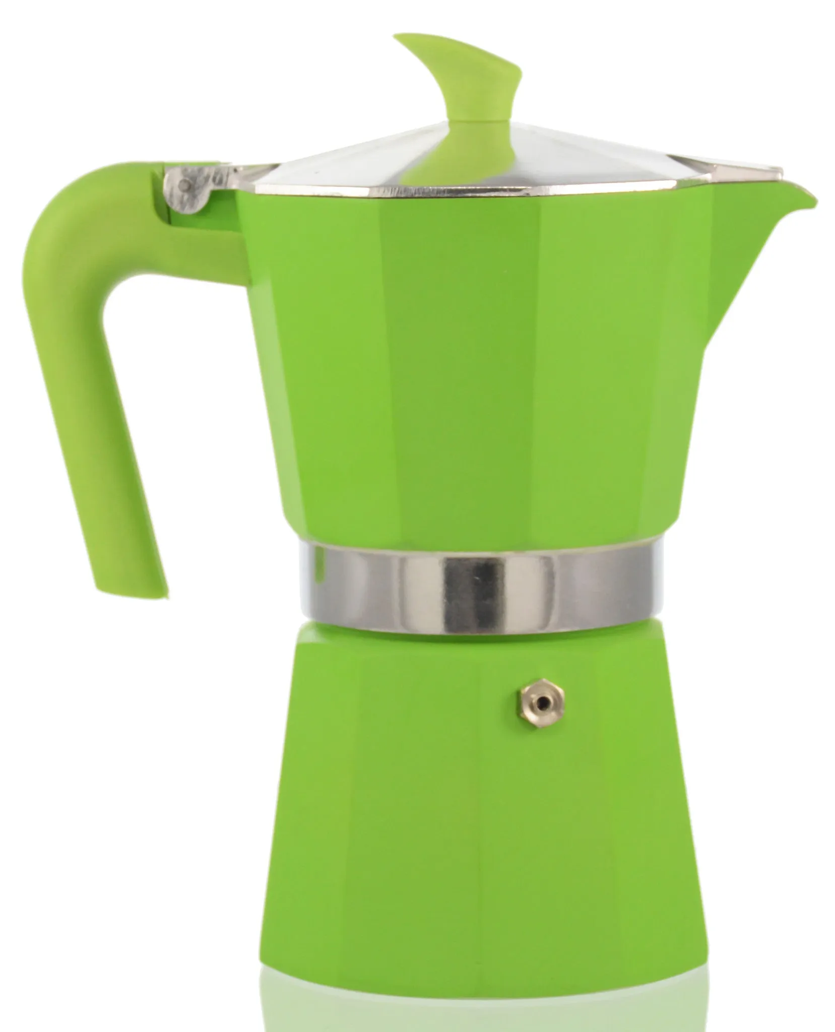 Espresso Coffee Maker Moka Pot: PEDRINI ITALY Polished Aluminium Stovetop Espresso Maker- Green, available in 4 sizes