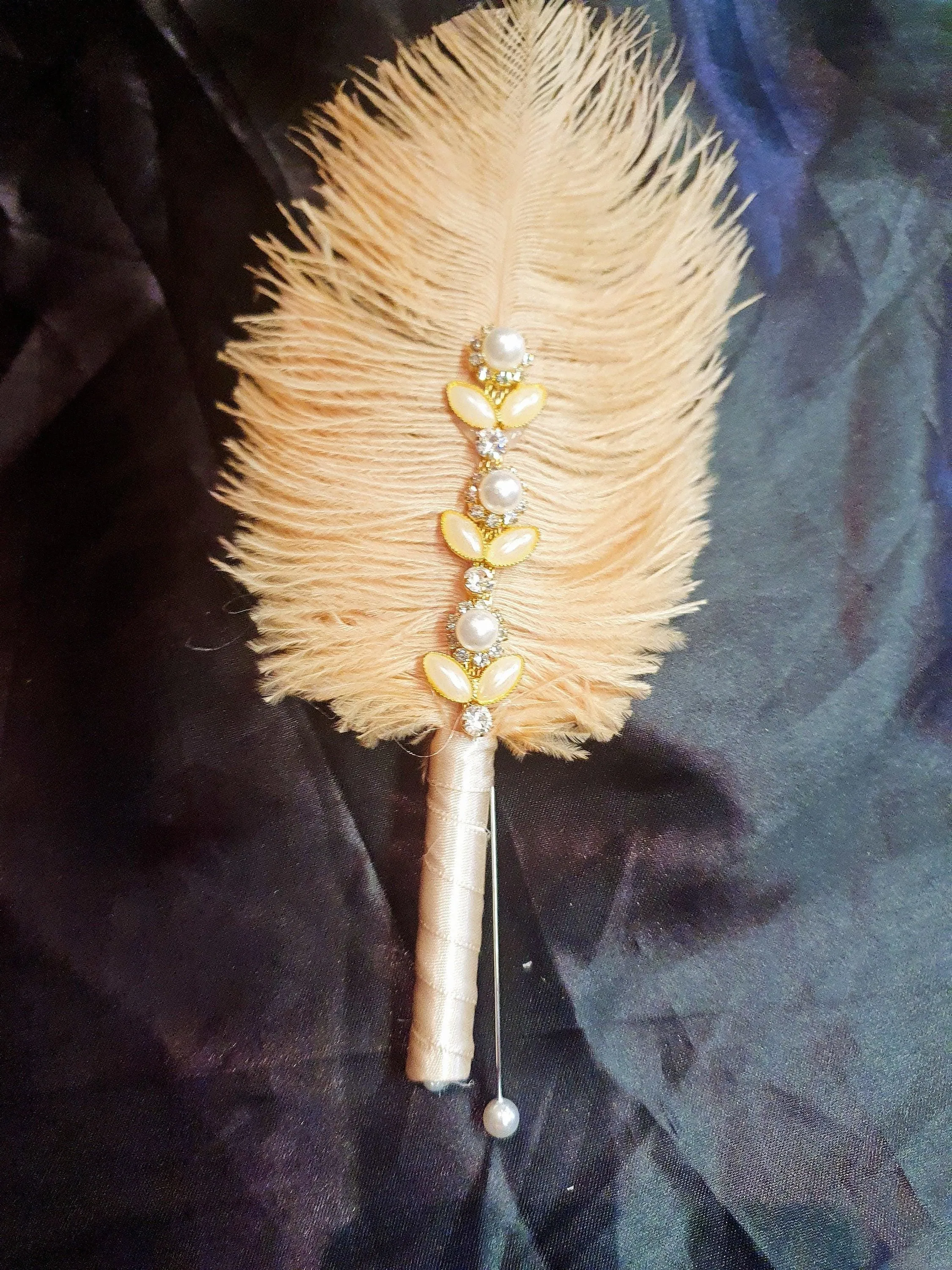 Feather wedding Fan gold Ostrich feather Gatsby fan 1920's bouquet by Crystal wedding uk