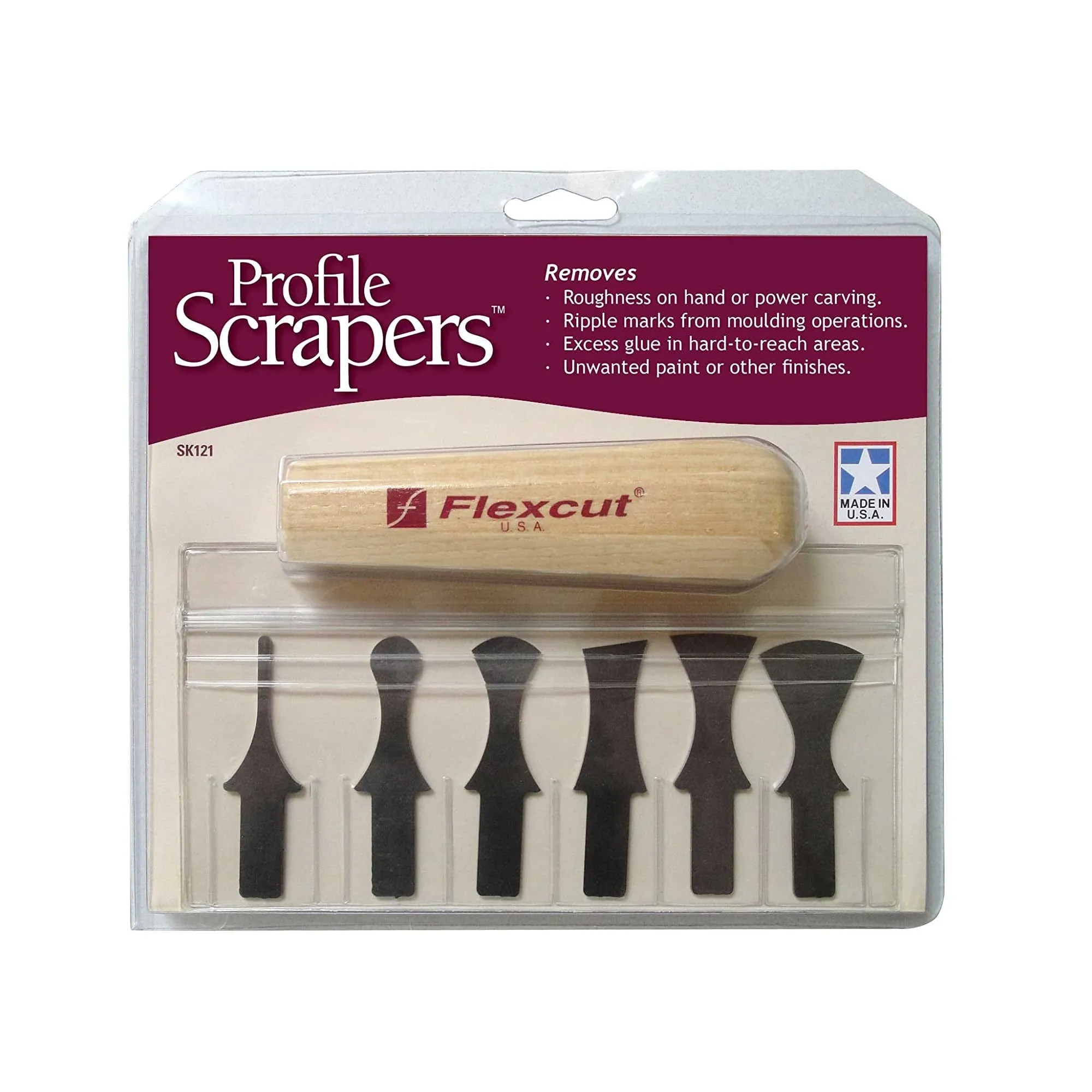 FLEXCUT Profile Scraper Se | 6 Scraper Bits and Ash Wood Power Handle (SK121)