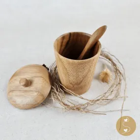 Frolic Teak Wood Cup with Lid and Spoon