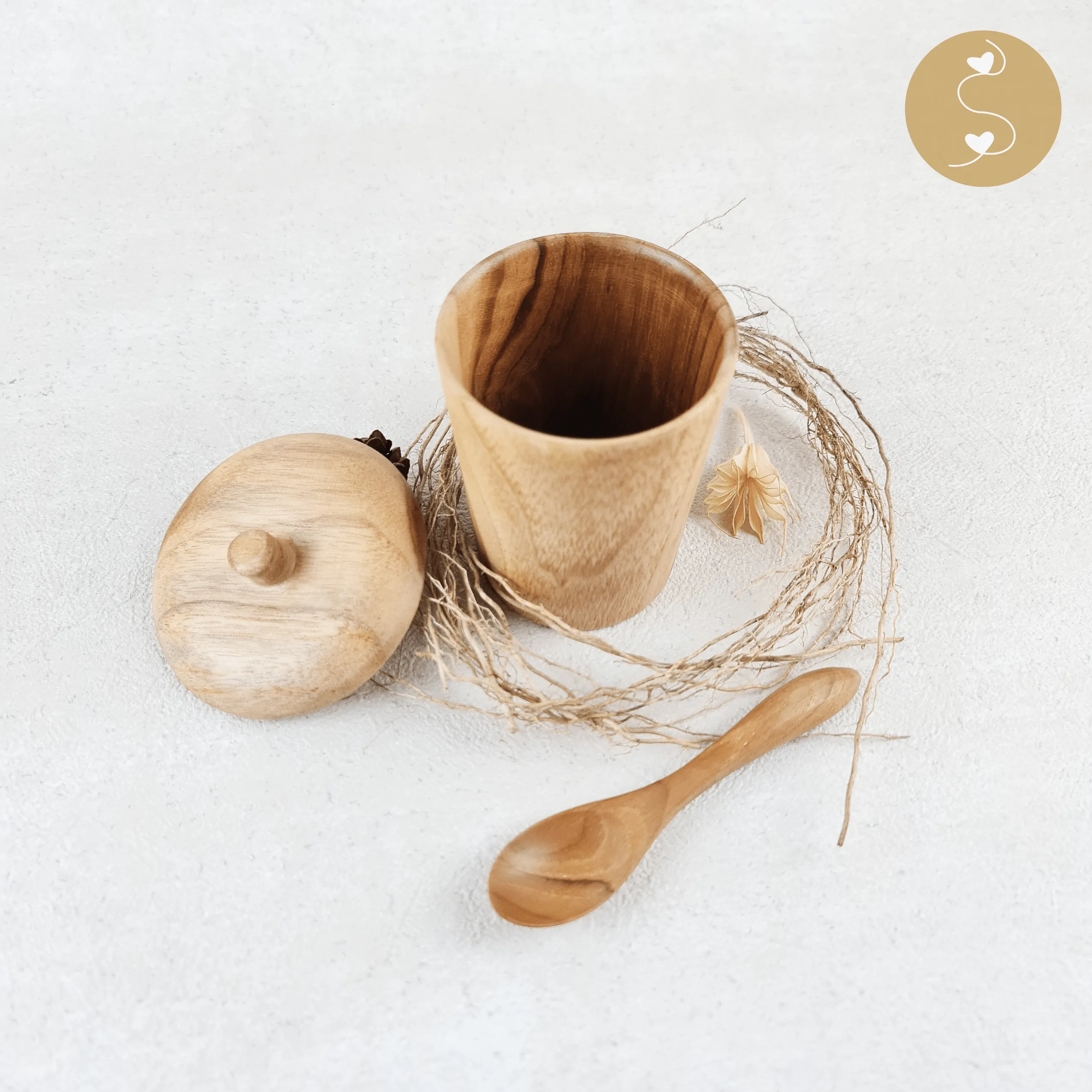 Frolic Teak Wood Cup with Lid and Spoon