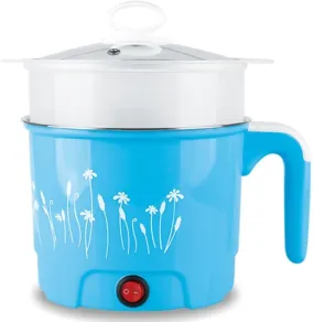 G R 1.5 Litre Electric Cooker | Rice Cooker, Food Steamer, Egg Boiler, Travel Cooker | Stainless Steel Lid | Cool Touch Handles | Detachable Power Cord - Blue